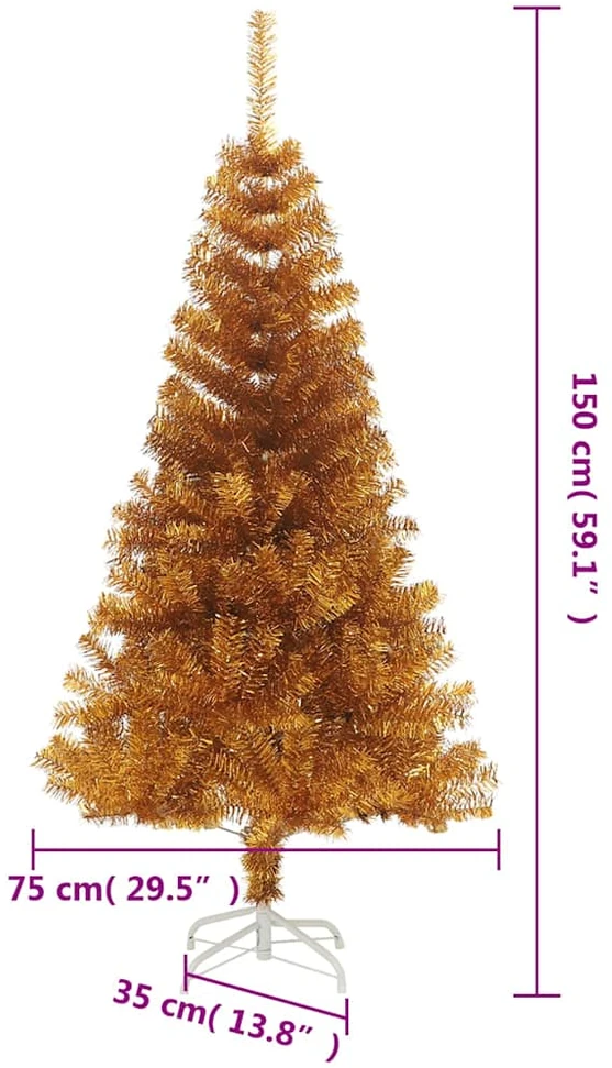Dirbtinė Kalėdų eglutė su stovu, auksinės spalvos, 150cm, PET