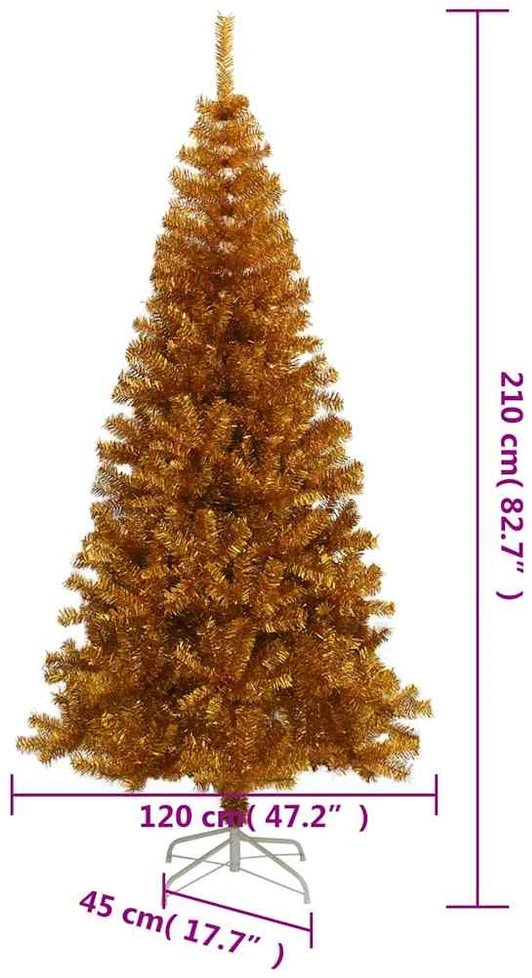 Dirbtinė Kalėdų eglutė su stovu, auksinės spalvos, 210cm, PET
