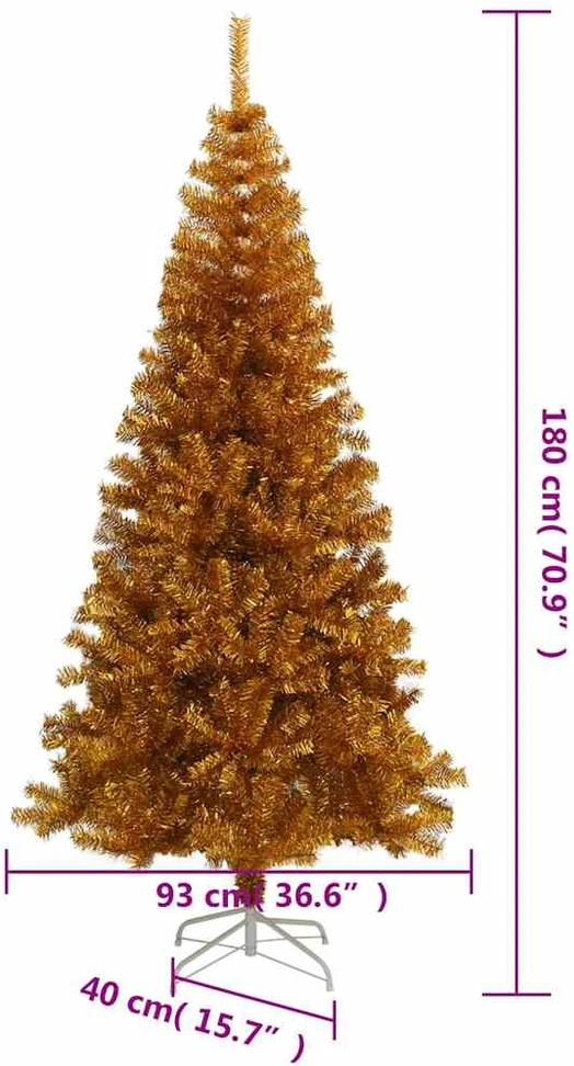 Dirbtinė Kalėdų eglutė su stovu, auksinės spalvos, 180cm, PET