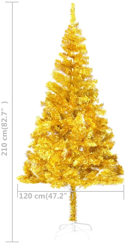 Dirbtinė Kalėdų eglutė su žaisliukais, auksinė, 210cm, PET