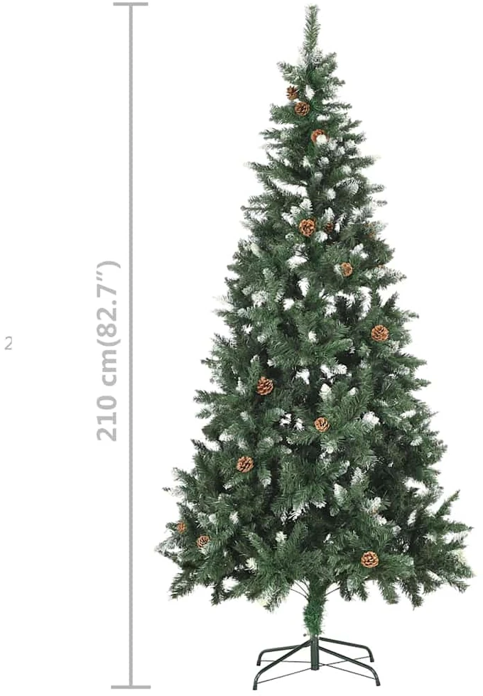 Dirbtinė Kalėdų eglutė su žaisliukais ir kankorėžiais, 210cm