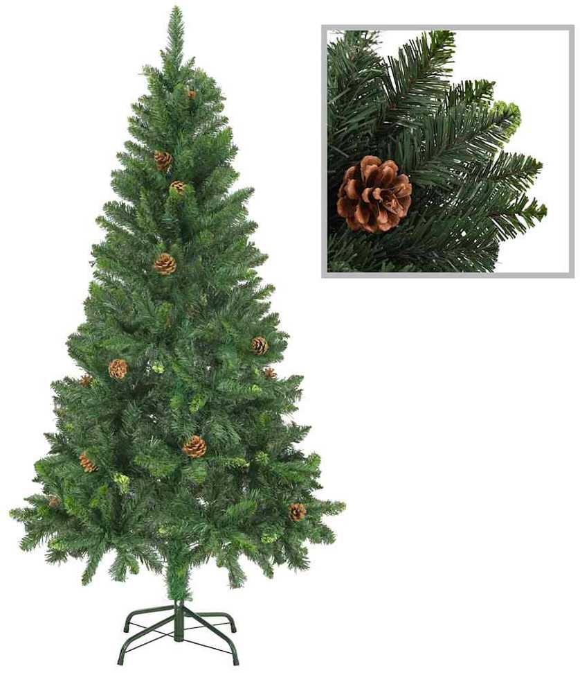 Dirbtinė Kalėdų eglutė su žaisliukais ir kankorėžiais, 150cm