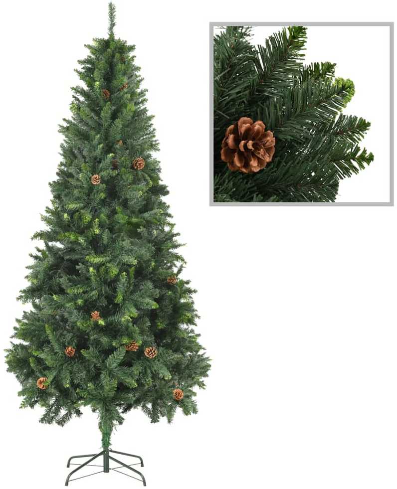 Dirbtinė Kalėdų eglutė su žaisliukais ir kankorėžiais, 210cm