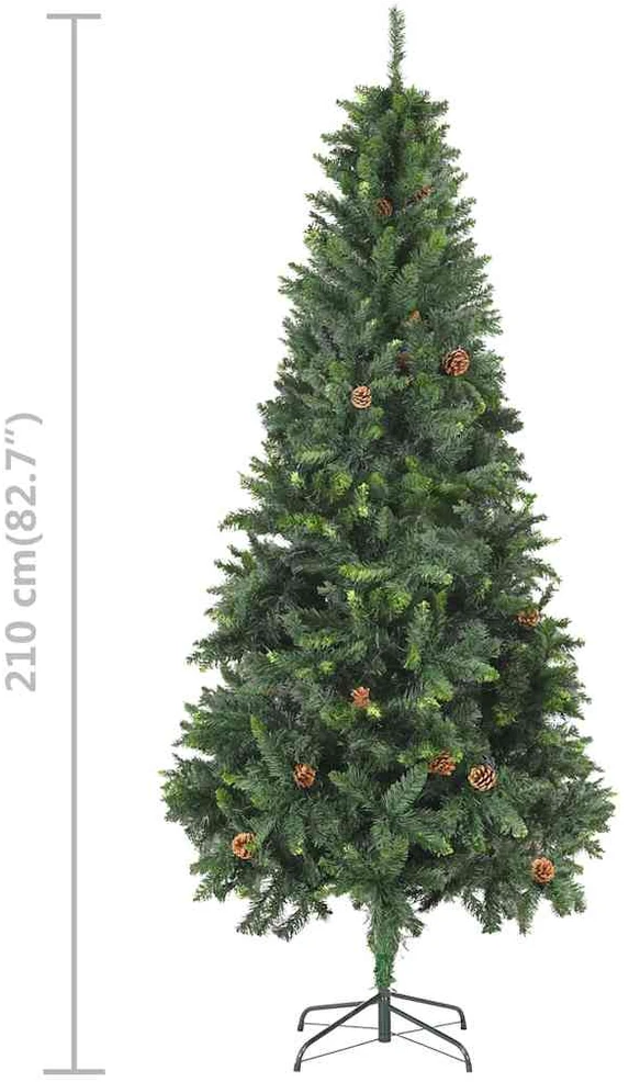 Dirbtinė Kalėdų eglutė su žaisliukais ir kankorėžiais, 210cm