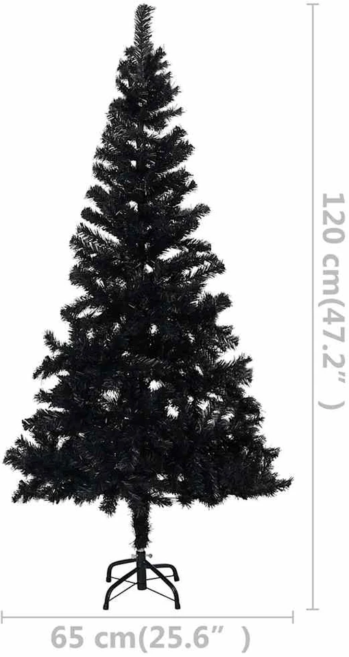 Dirbtinė Kalėdų eglutė su žaisliukais, juoda, 120cm, PVC