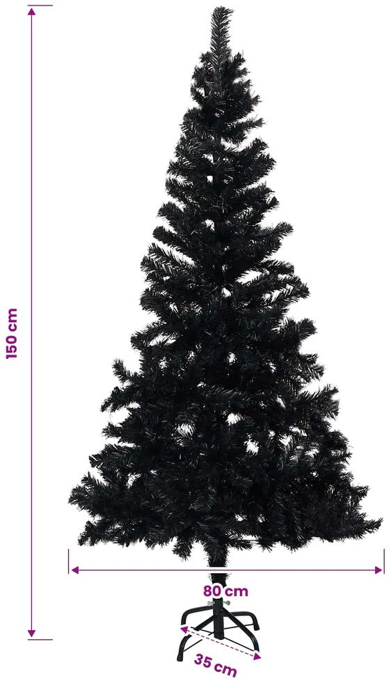 Dirbtinė Kalėdų eglutė su žaisliukais, juoda, 150cm, PVC