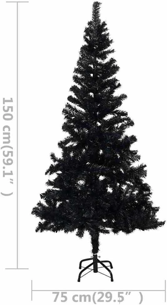 Dirbtinė Kalėdų eglutė su žaisliukais, juoda, 150cm, PVC