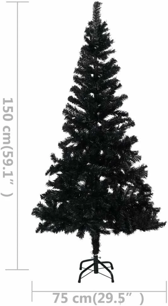 Dirbtinė Kalėdų eglutė su žaisliukais, juoda, 150cm, PVC