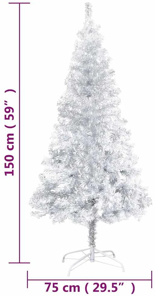 Dirbtinė Kalėdų eglutė su žaisliukais, sidabrinė, 150cm, PET