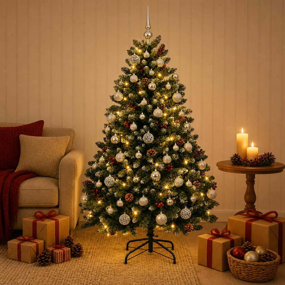 Dirbtinė Kalėdų eglutė, žalia su žaisliukais 150 cm 150 LED