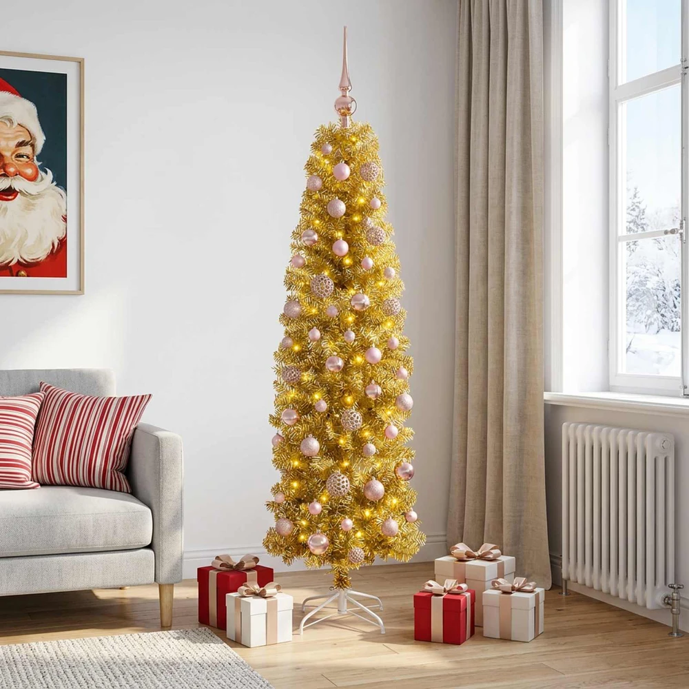 Dirbtinė liekna Kalėdų eglutė su burbulais 180 cm 300 LED