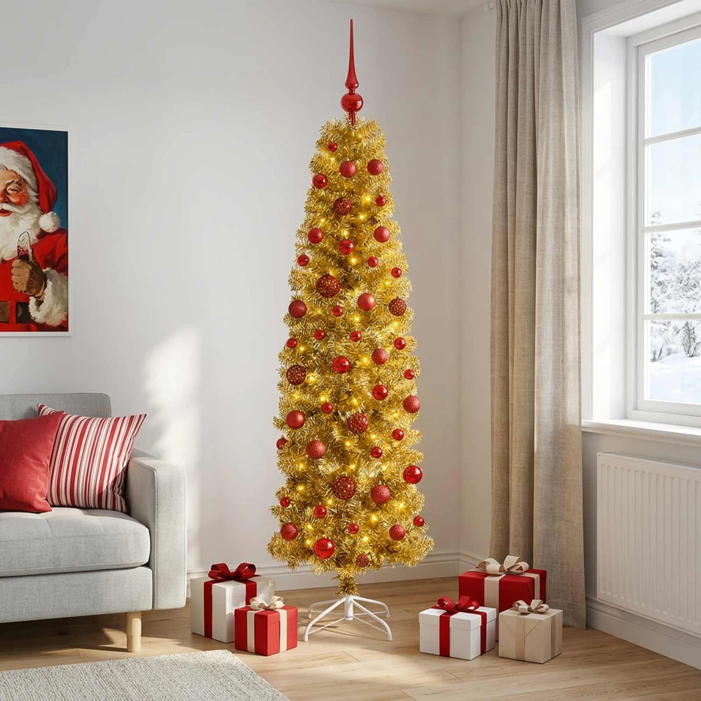 Dirbtinė liekna Kalėdų eglutė su burbulais 180 cm 300 LED