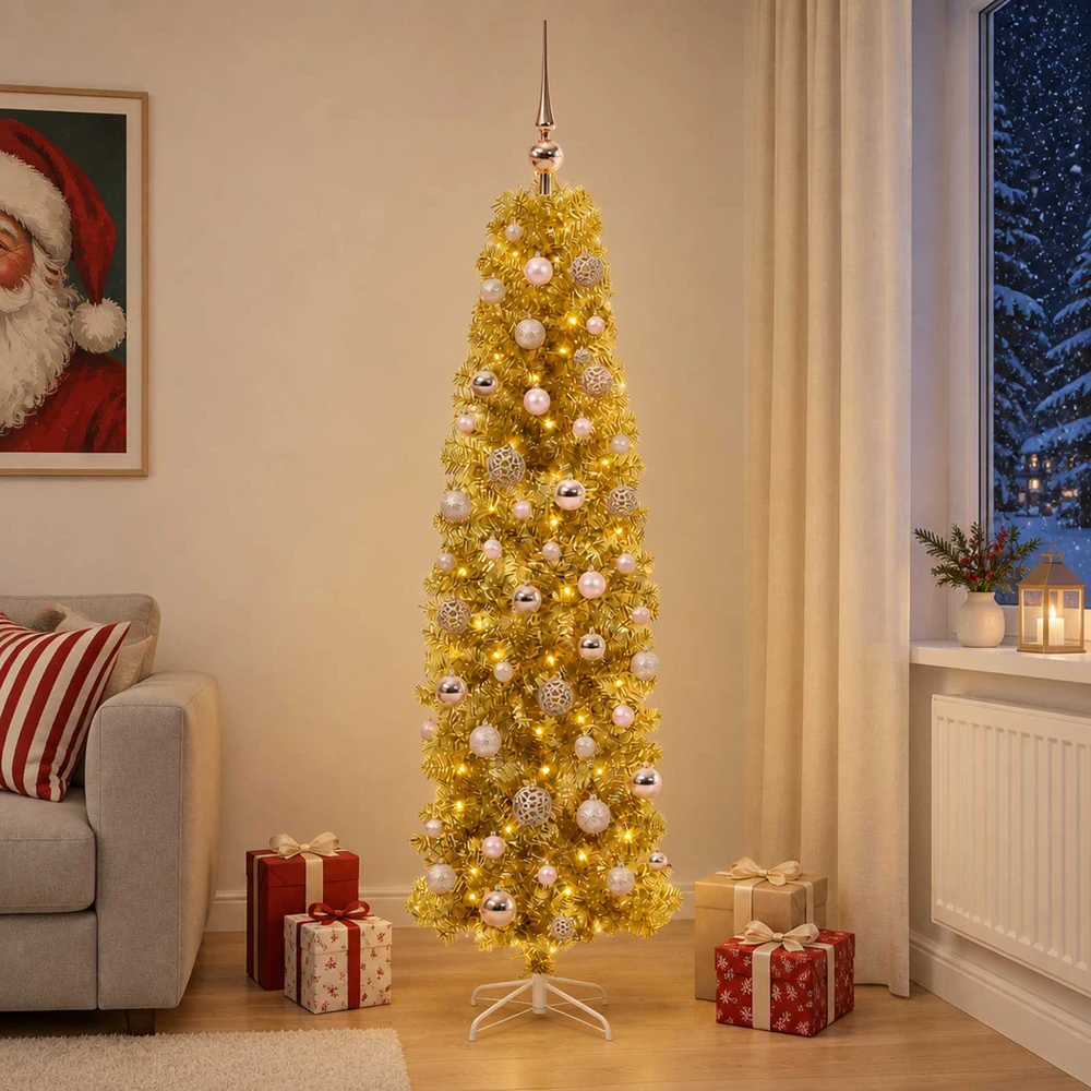 Dirbtinė liekna Kalėdų eglutė su burbulais 180 cm 300 LED