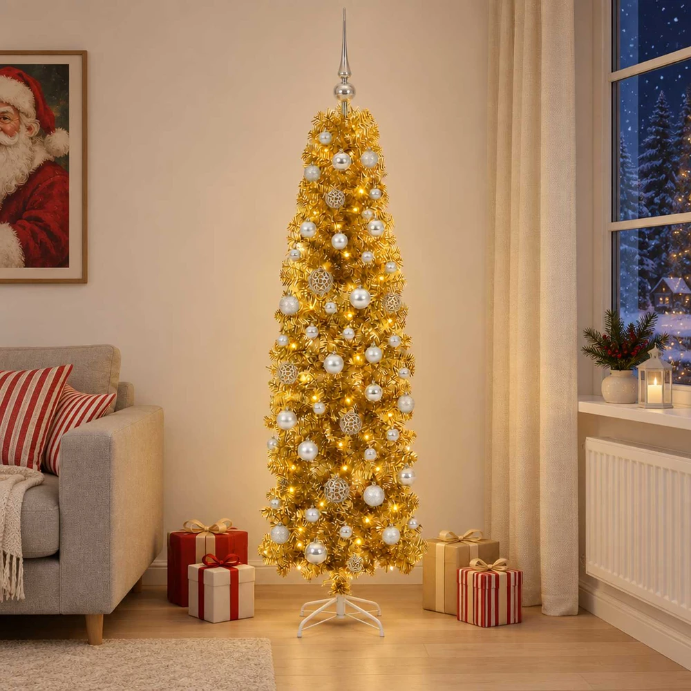 Dirbtinė liekna Kalėdų eglutė su burbulais 180 cm 300 LED