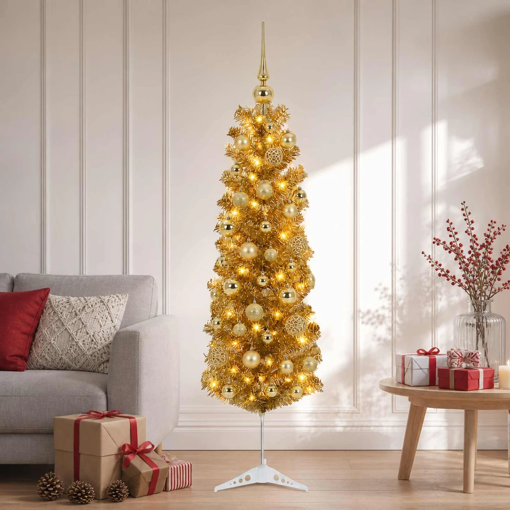 Dirbtinė liekna Kalėdų eglutė su burbulais 150 cm 150 LED
