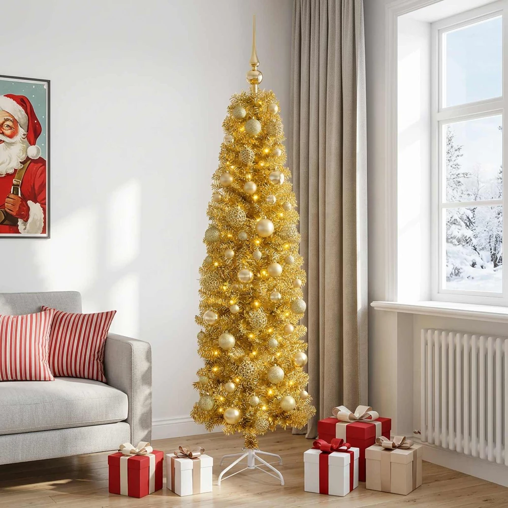 Dirbtinė liekna Kalėdų eglutė su burbulais 180 cm 300 LED