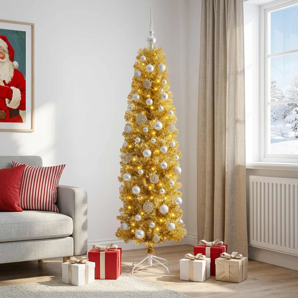 Dirbtinė liekna Kalėdų eglutė su burbulais 180 cm 300 LED