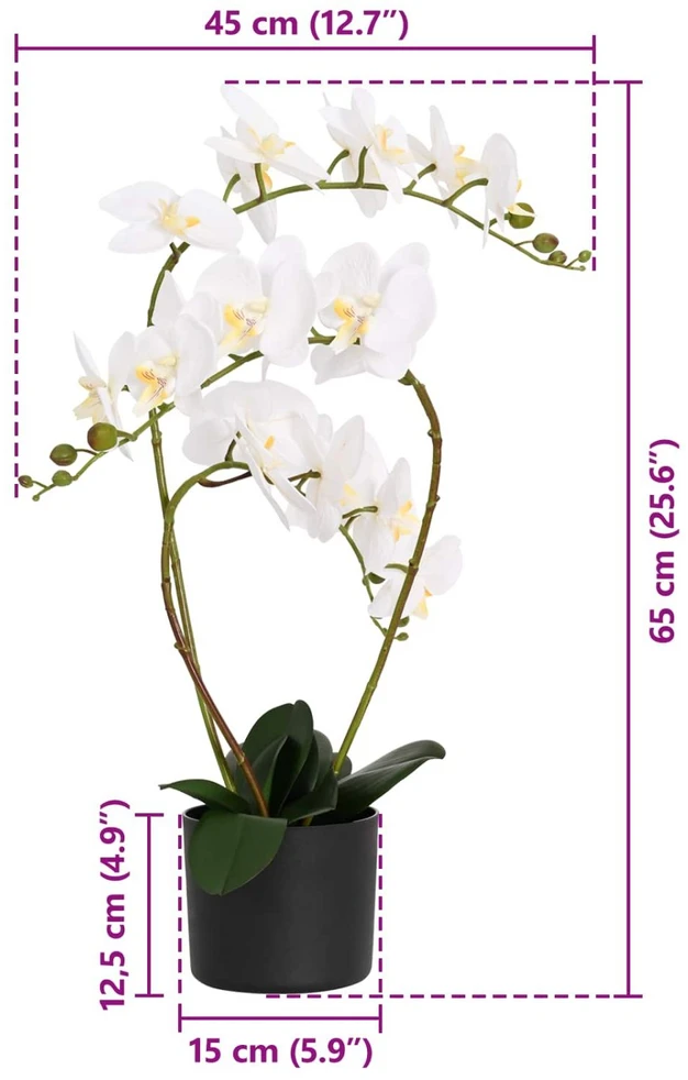 Dirbtinė orchidėja su vazonu Balta 45 x 15 x 65 cm