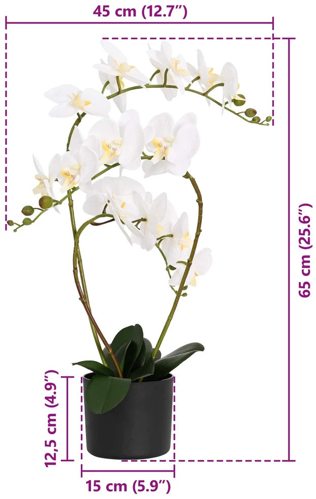 Dirbtinė orchidėja su vazonu Balta 45 x 15 x 65 cm