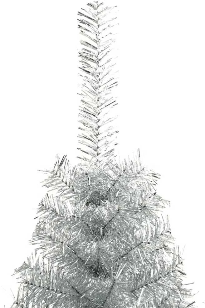 Dirbtinė pusinė Kalėdų eglutė su stovu, sidabrinė, 210cm, PET