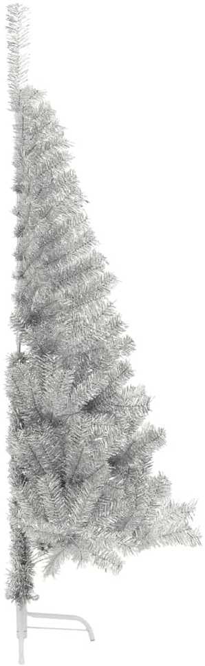 Dirbtinė pusinė Kalėdų eglutė su stovu, sidabrinė, 120cm, PET