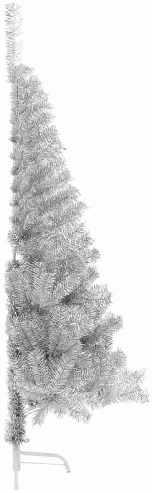 Dirbtinė pusinė Kalėdų eglutė su stovu, sidabrinė, 150cm, PET