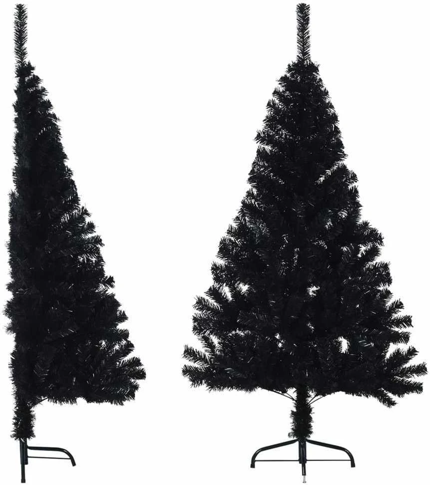 Dirbtinė pusinė Kalėdų eglutė su stovu, juoda, 120cm, PVC