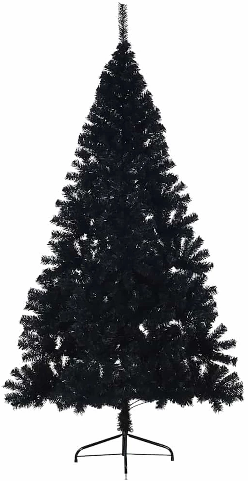 Dirbtinė pusinė Kalėdų eglutė su stovu, juoda, 180cm, PVC