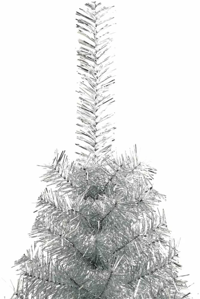 Dirbtinė pusinė Kalėdų eglutė su stovu, sidabrinė, 120cm, PET