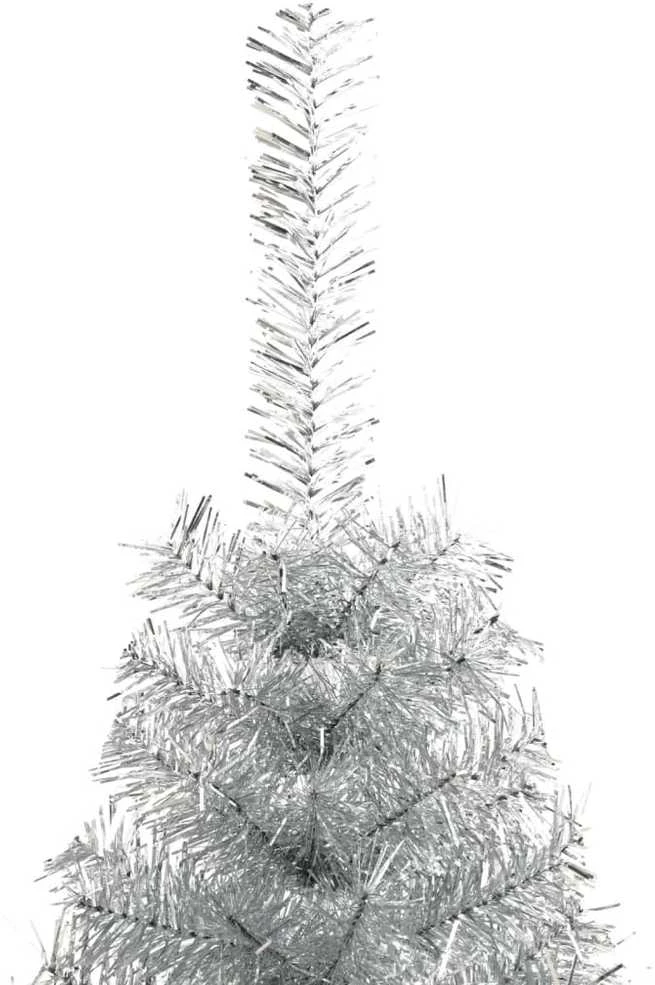 Dirbtinė pusinė Kalėdų eglutė su stovu, sidabrinė, 240cm, PET