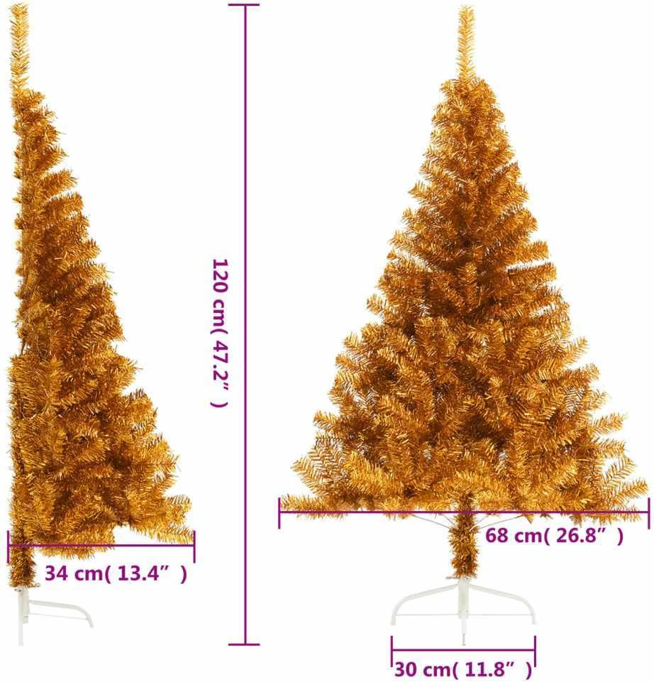 Dirbtinė pusinė Kalėdų eglutė su stovu, auksinė, 120cm, PET