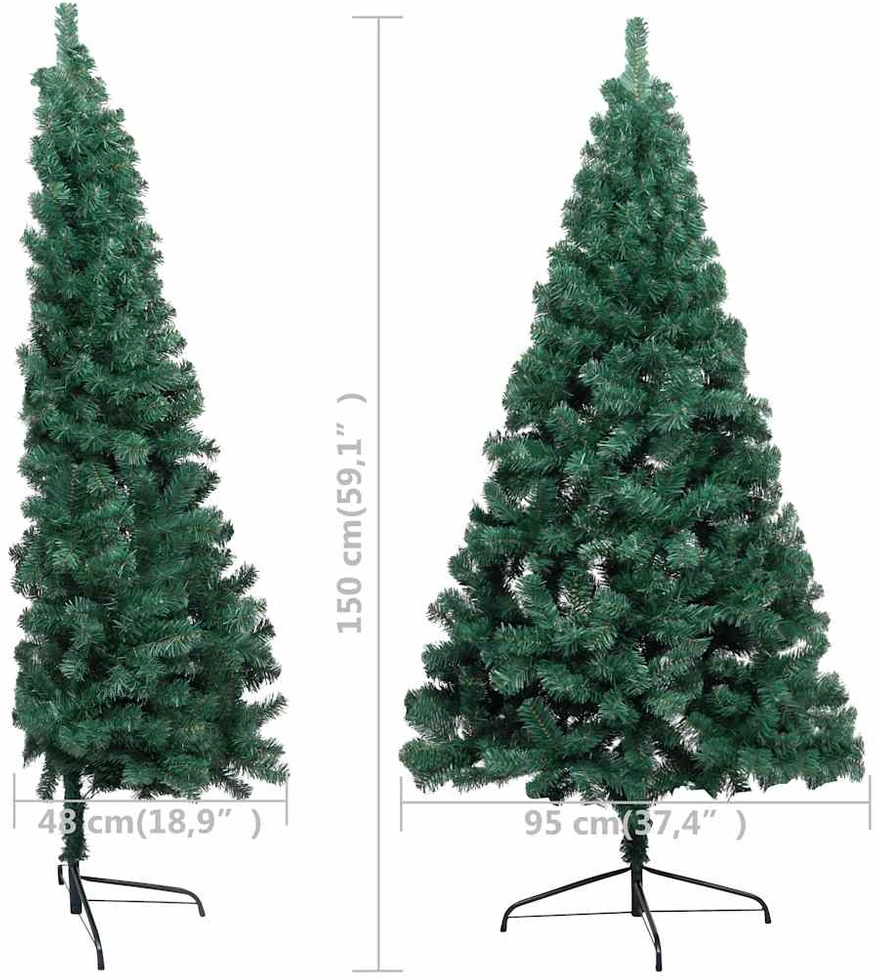Dirbtinė pusinė Kalėdų eglutė su žaisliukais, žalia, 150cm