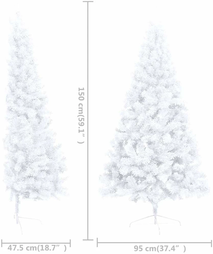 Dirbtinė pusinė Kalėdų eglutė su žaisliukais, balta, 150cm