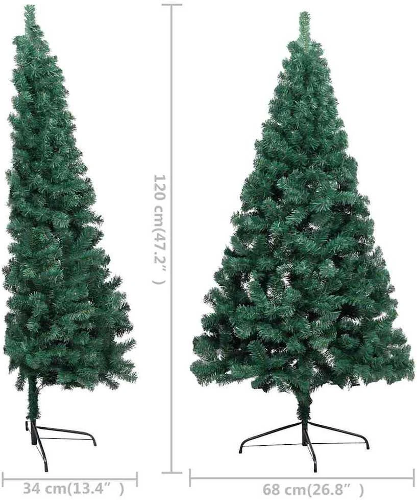 Dirbtinė pusinė Kalėdų eglutė su žaisliukais, žalia, 120cm