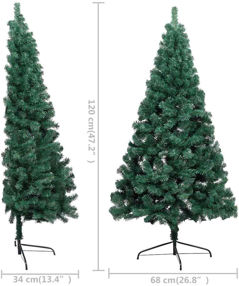 Dirbtinė pusinė Kalėdų eglutė su žaisliukais, žalia, 120cm