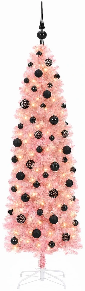 Dirbtinė siaura kalėdinė eglutė su žaisliukais 180 cm 300 LED