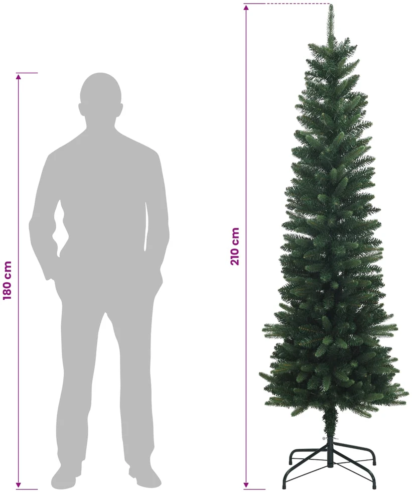 Dirbtinė siaura kalėdinė eglutė su žaisliukais 210 cm 300 LED