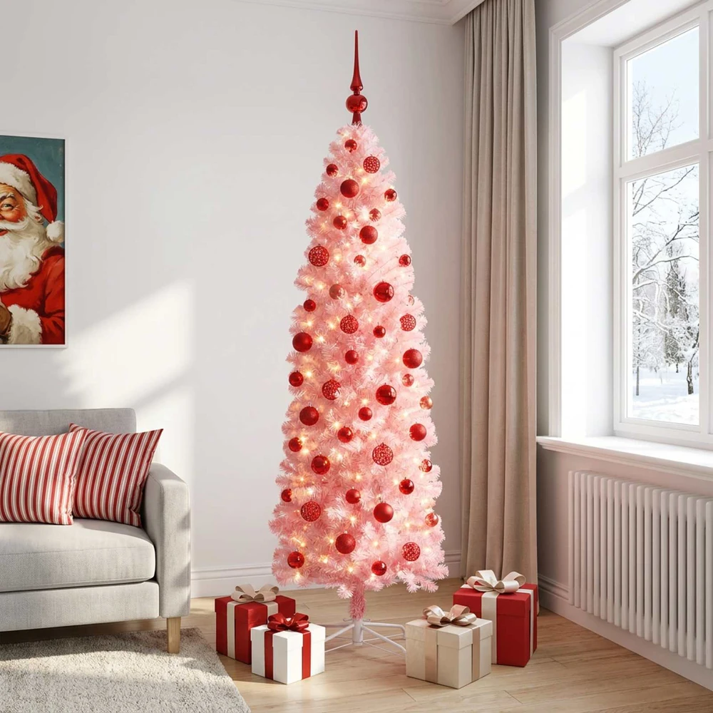 Dirbtinė siaura kalėdinė eglutė su žaisliuku 240 cm 300 LED