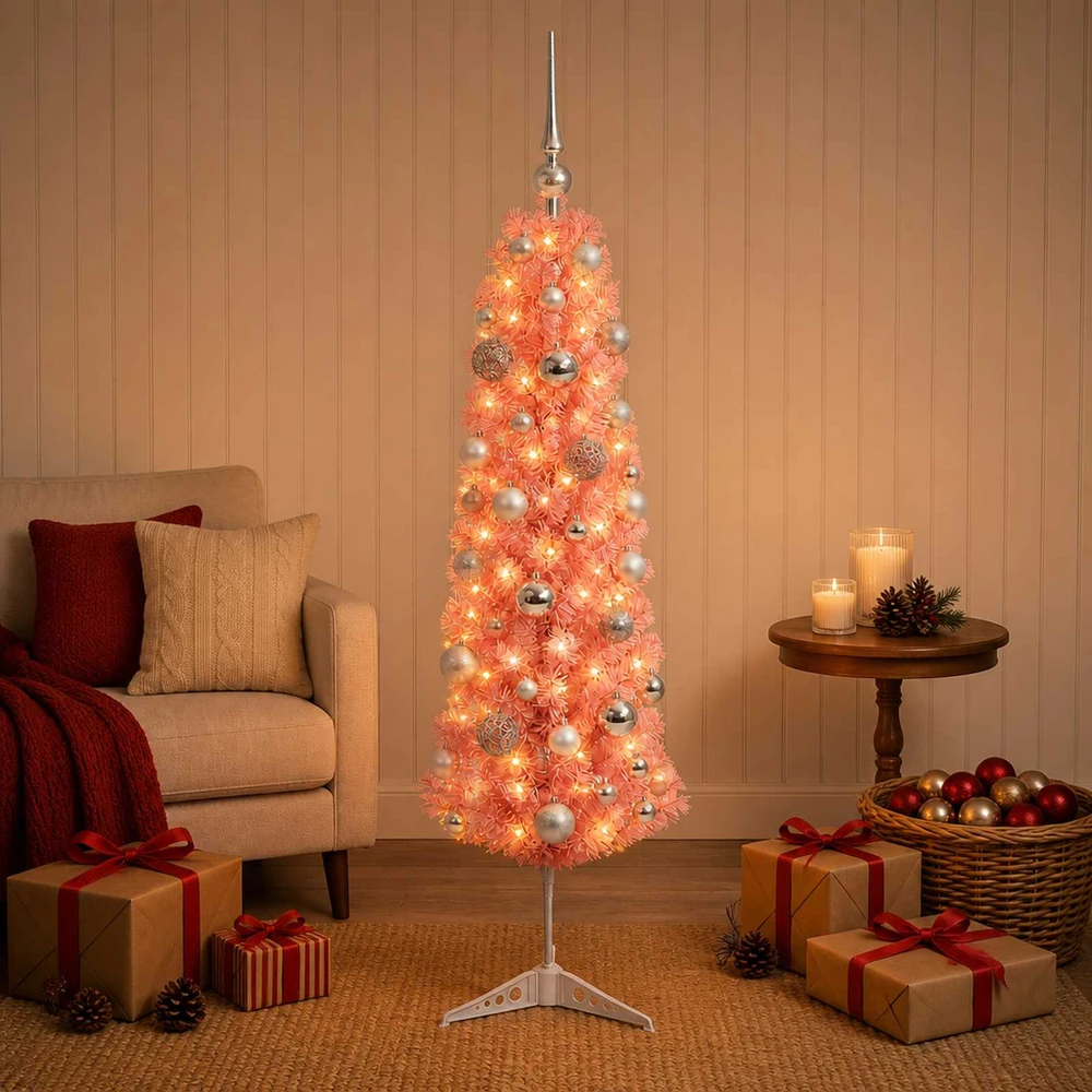 Dirbtinė siaura kalėdinė eglutė su žaisliuku 150 cm 150 LED