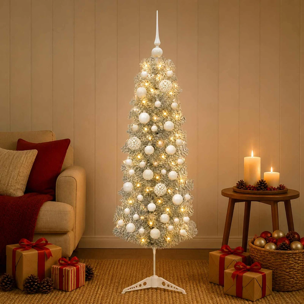 Dirbtinė siaura kalėdinė eglutė su žaisliuku 150 cm 150 LED
