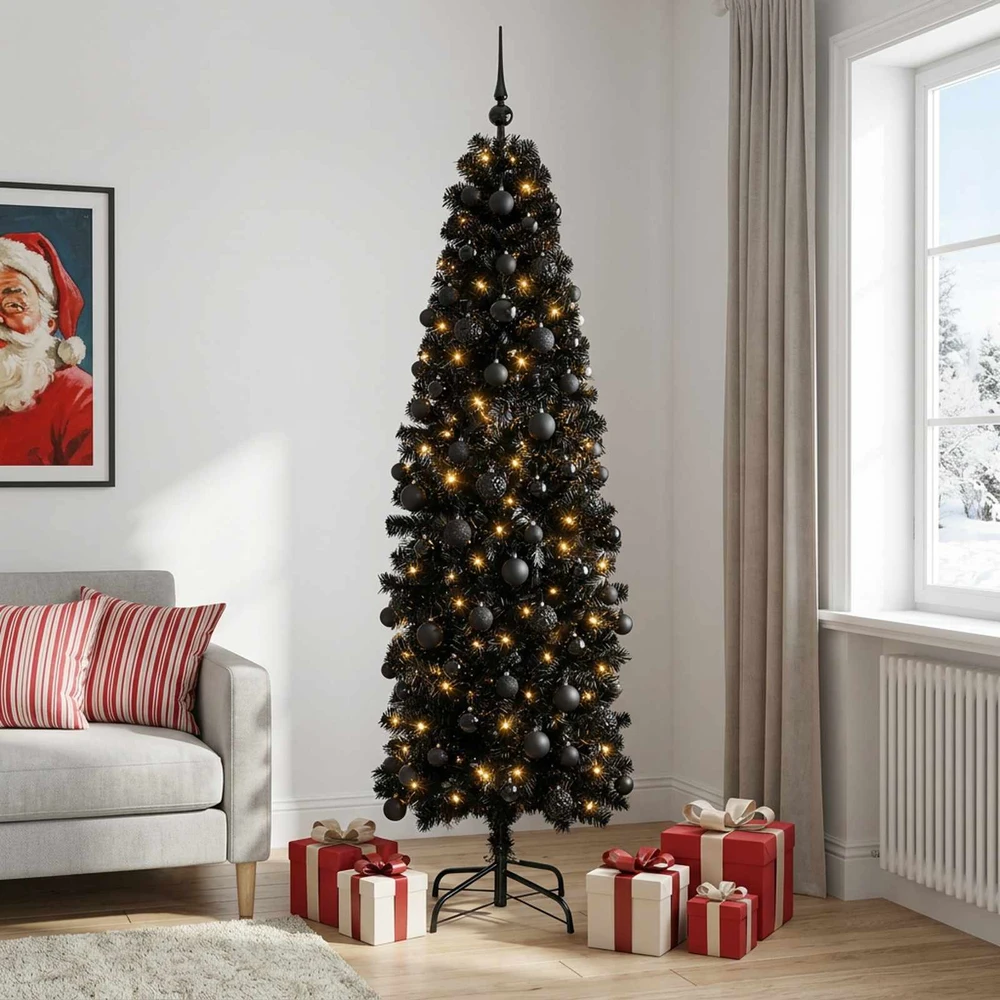 Dirbtinė siaura kalėdinė eglutė su žaisliuku 180 cm 300 LED