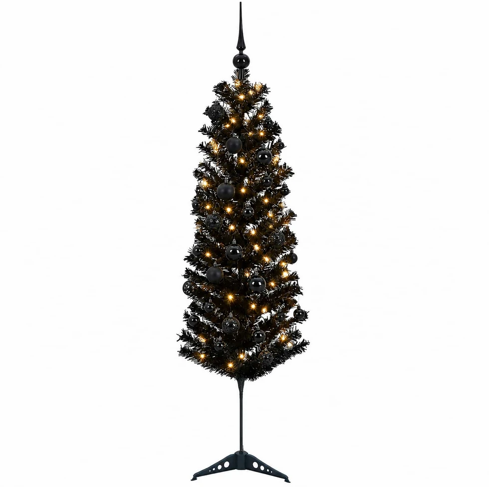 Dirbtinė siaura kalėdinė eglutė su žaisliuku 120 cm 150 LED