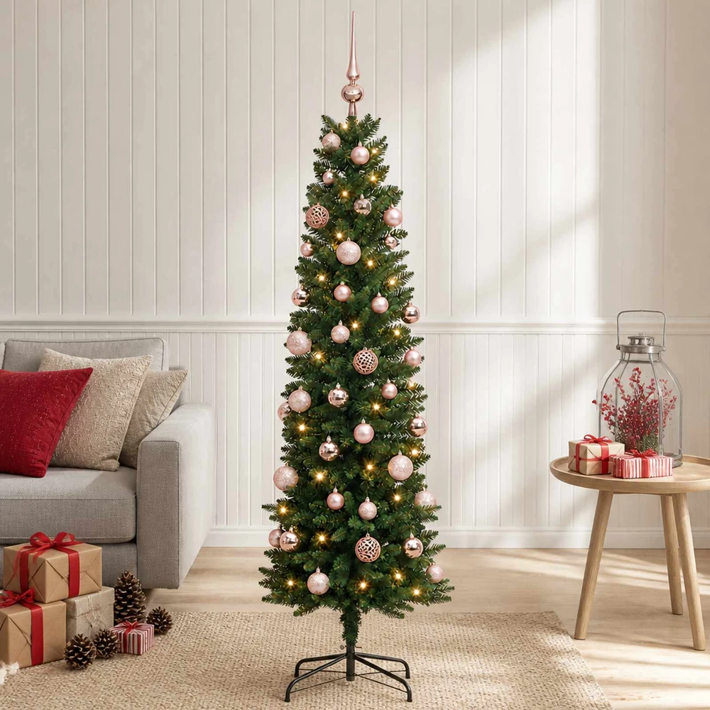Dirbtinė siaura kalėdinė eglutė su žaisliuku 150 cm 150 LED