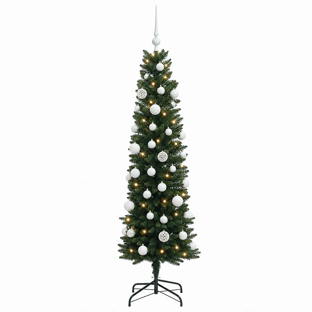 Dirbtinė siaura kalėdinė eglutė su žaisliuku 120 cm 150 LED