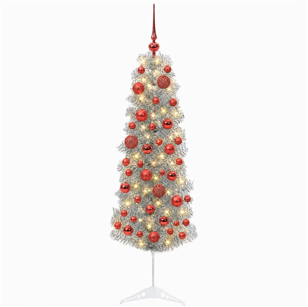 Dirbtinė siaura kalėdinė eglutė su žaisliuku 150 cm 150 LED