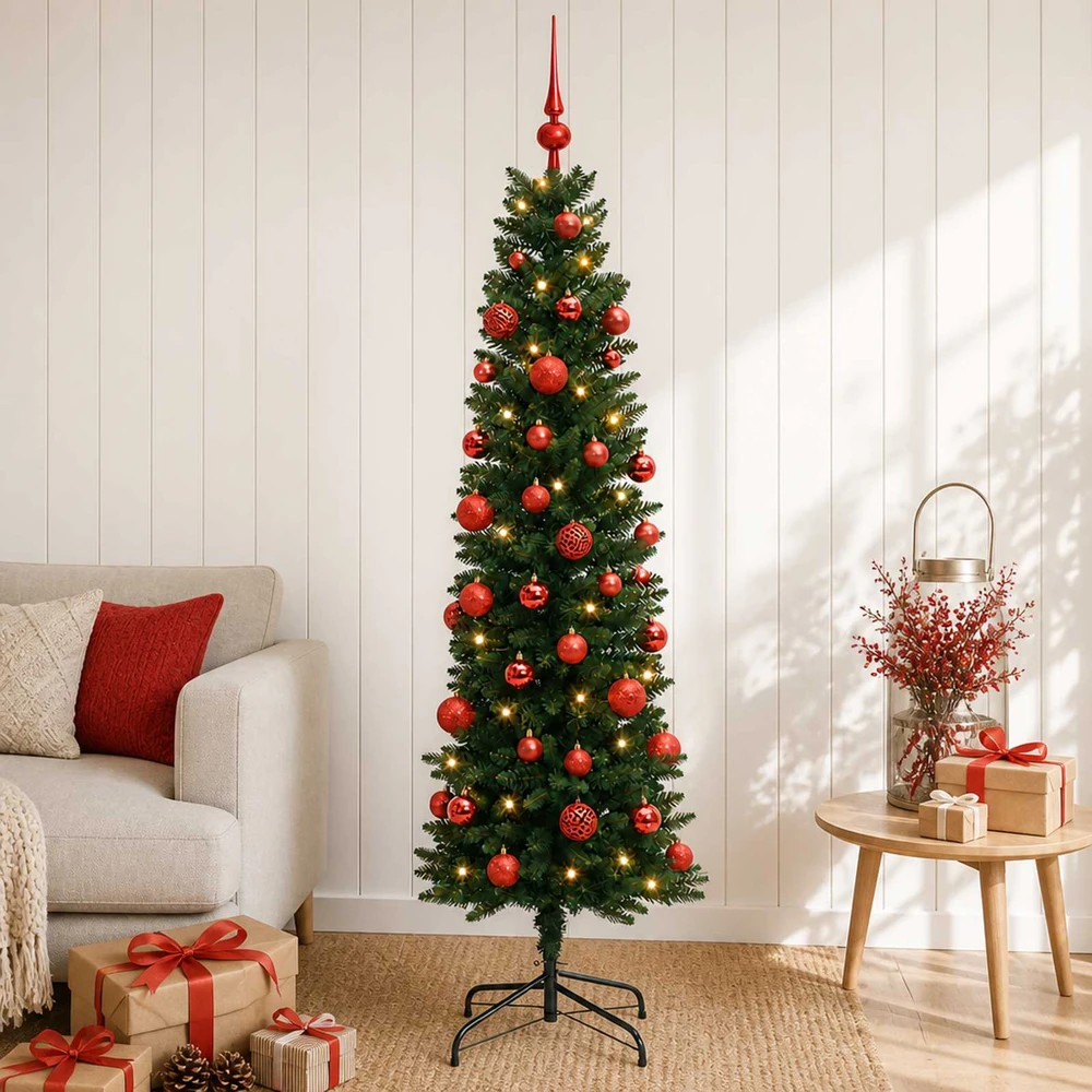 Dirbtinė siaura kalėdinė eglutė su žaisliuku 120 cm 150 LED