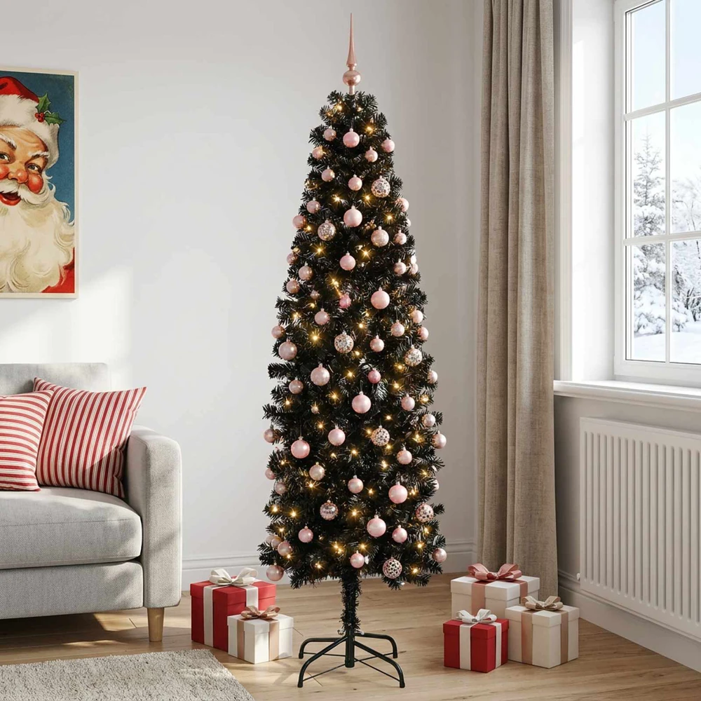 Dirbtinė siaura kalėdinė eglutė su žaisliuku 210 cm 300 LED