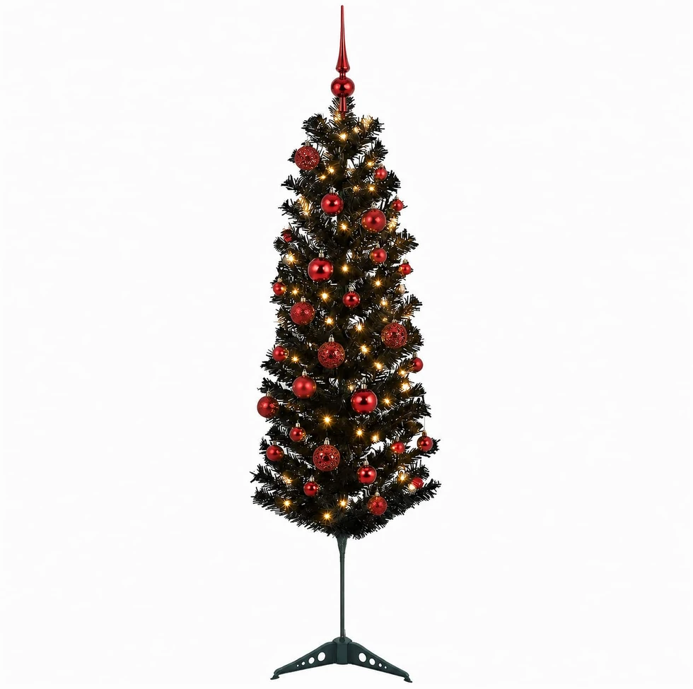 Dirbtinė siaura kalėdinė eglutė su žaisliuku 120 cm 150 LED