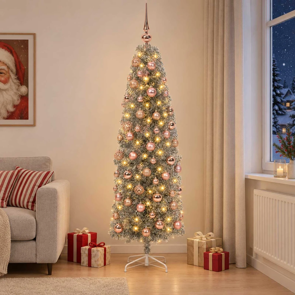 Dirbtinė siaura kalėdinė eglutė su žaisliuku 180 cm 300 LED