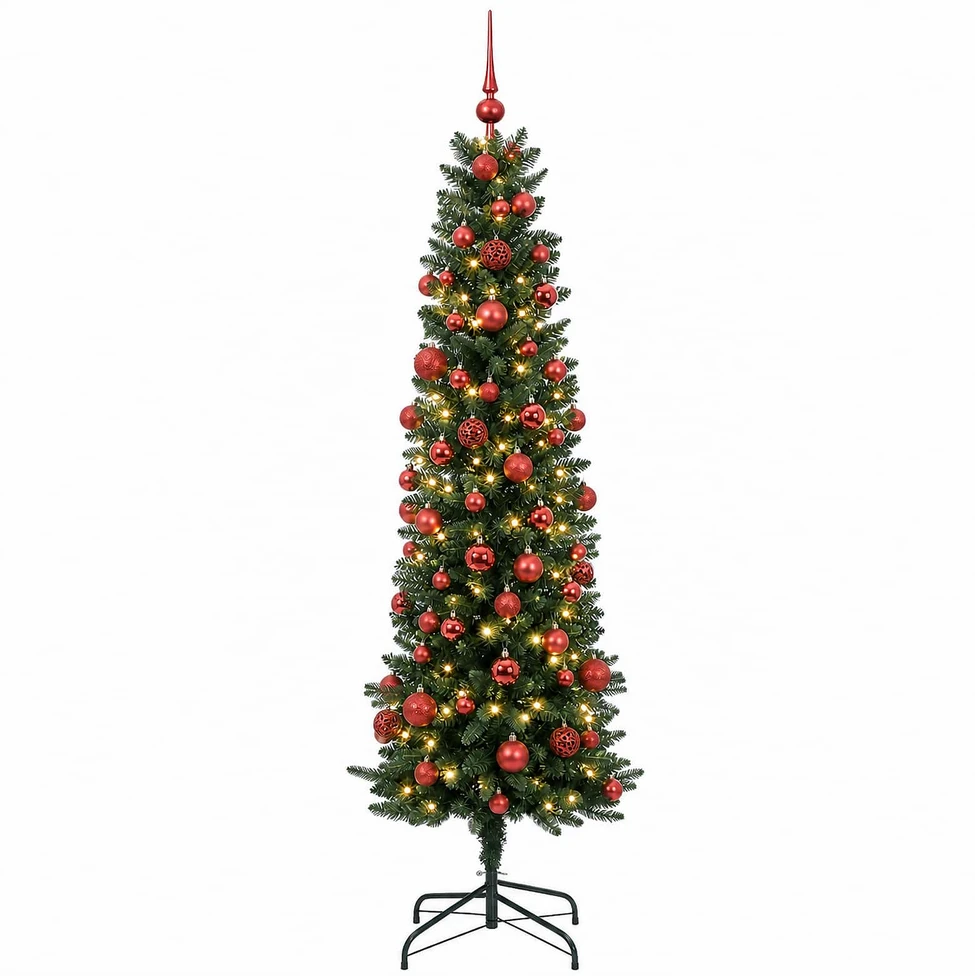 Dirbtinė siaura kalėdinė eglutė su žaisliuku 210 cm 300 LED